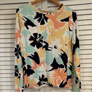 Hang Ten Long Sleeve Top UV50 protection zip pocket, left side abstract tropical